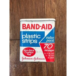 Vintage Band Aid Plastic Strips 70 Assorted Adhesive Bandages Tin Value Pack
